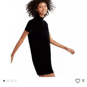 Madewell Mock Neck Black Velvet Short Sleeve Dress